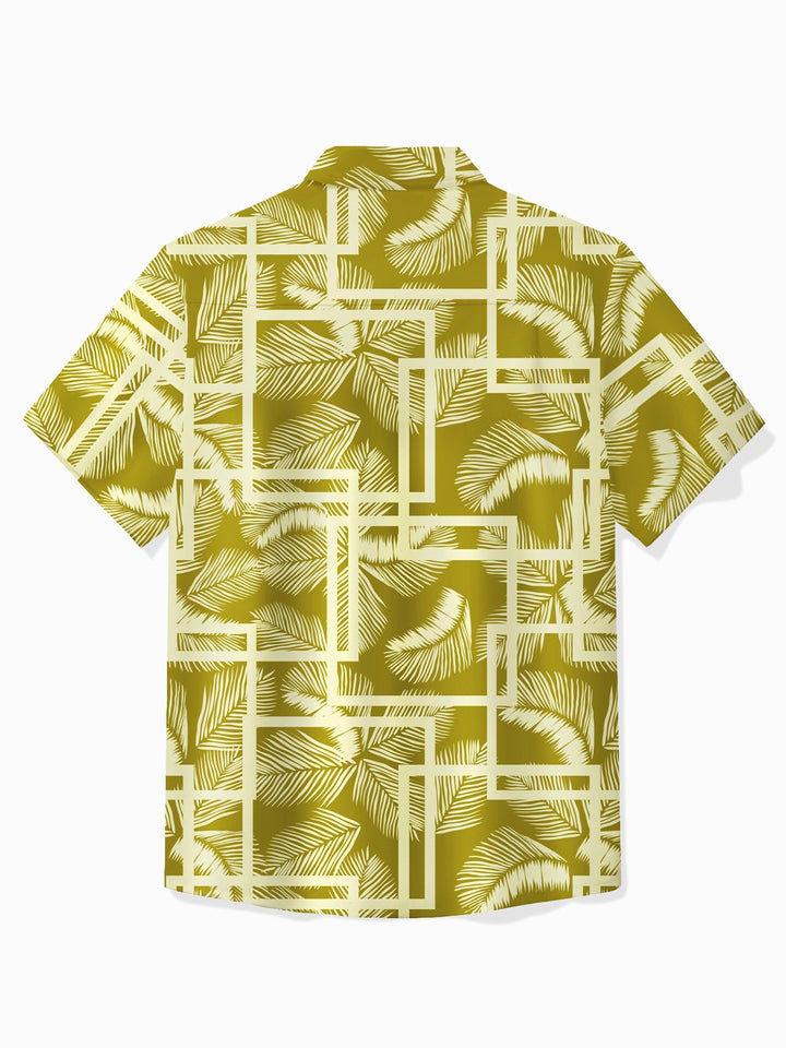 Camisa hawaiana Alohadaddy con estampado geométrico botánico y bolsillos abotonados para hombre