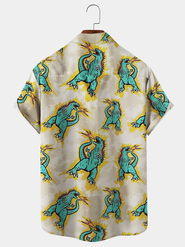 Alohadaddy Hawaiian 50s Cartoon Dinosaur Print Men&