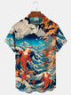 Alohadaddy Vintage Ukiyoe Koi Print Men's Button Pocket Short Sleeve Shirt