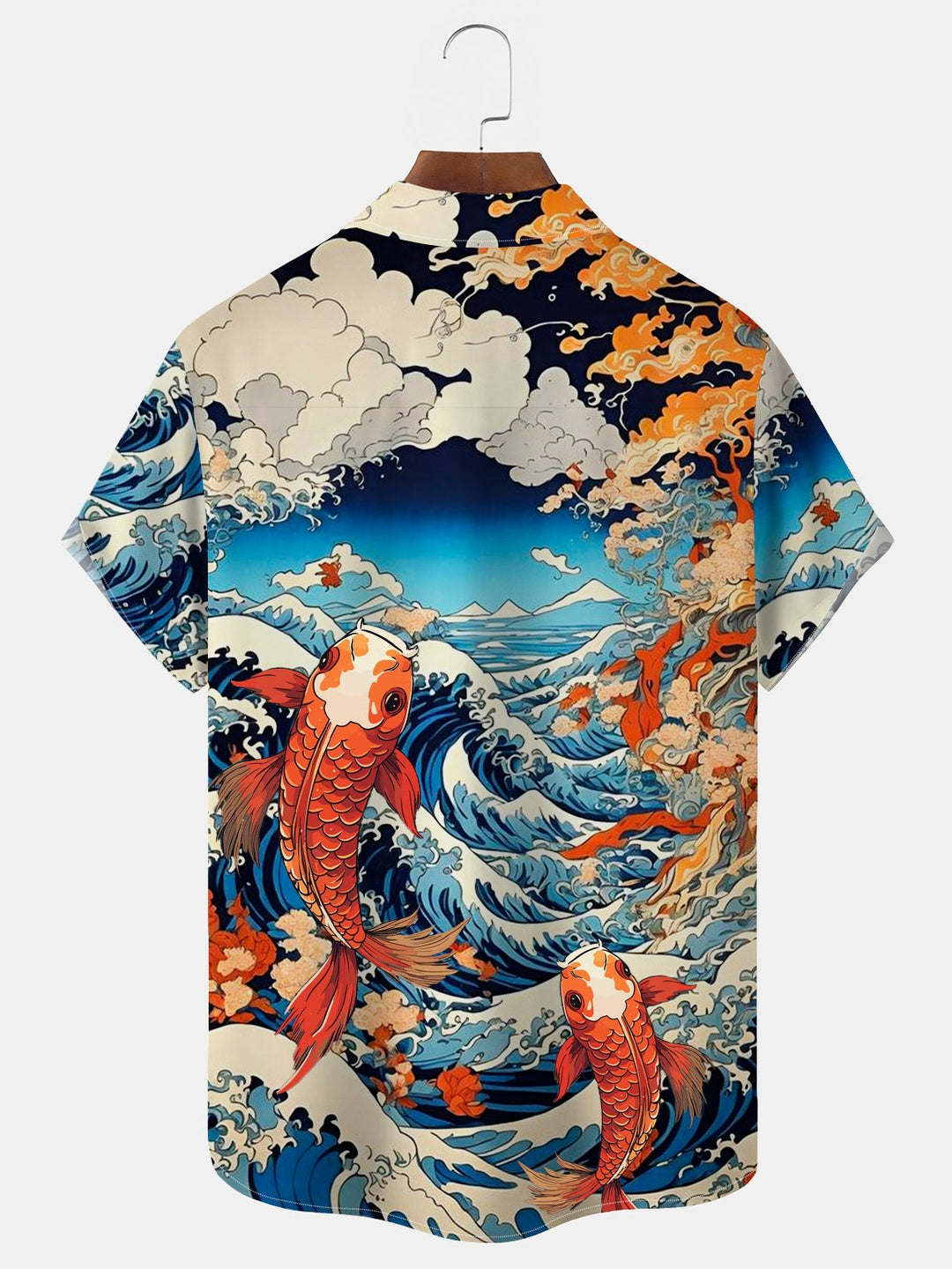 Camisa de manga corta con bolsillo abotonado y estampado vintage Ukiyoe Koi para hombre de Alohadaddy
