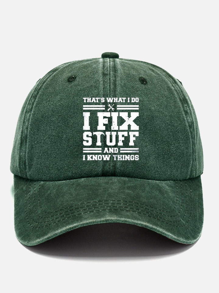 Gorra con letras "I Fix Stuff" para hombre, estilo vintage lavado, años 50, de Alohadaddy