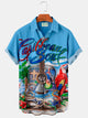 Alohadaddy Pirate men's caribbean shirts musical instrument parrot print chest pocket holiday shirt oversized blue shirt