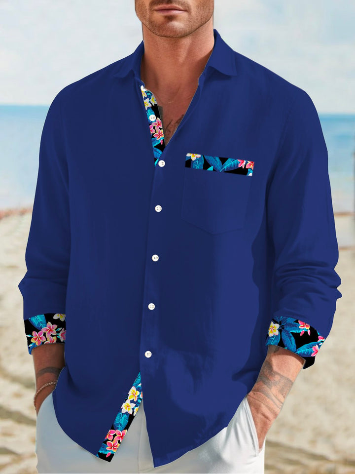 Camisa de manga larga con bolsillos abotonados y estampado floral básico para hombre de Alohadaddy