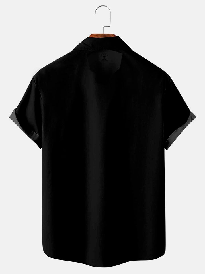 Alohadaddy Vintage Devil Biker Print Pocket Bowling Shirt