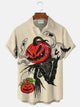 Alohadaddy Halloween Pumpkin Print Beach Men's Hawaiian Oversized Pocket Shirt
