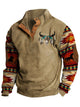 Alohadaddy Men's Ethnic Bull Geometric Western Print Vintage Button Stand Collar Sweatshirt
