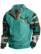 Alohadaddy Men's Ethnic Bull Geometric Western Print Vintage Button Stand Collar Sweatshirt