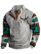 Alohadaddy Men's Ethnic Bull Geometric Western Print Vintage Button Stand Collar Sweatshirt