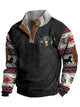 Alohadaddy Men's Ethnic Bull Geometric Western Print Vintage Button Stand Collar Sweatshirt