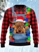 Alohadaddy HIGHLAND CATTLE LOVERS RED PLAID SHIRT AND DENIM BIB OVERALLS UGLY CHRISTMAS sweatshirts