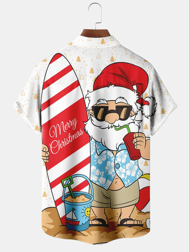 Camisa casual de manga corta con estampado divertido de Papá Noel para hombre