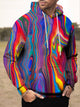 Alohadaddy Men's Geometric Print Drawstring Hooded Sweatshirt