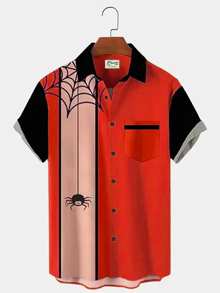 Camisas de Halloween de manga corta de algodón con diseño de araña naranja para hombre de la serie Holiday