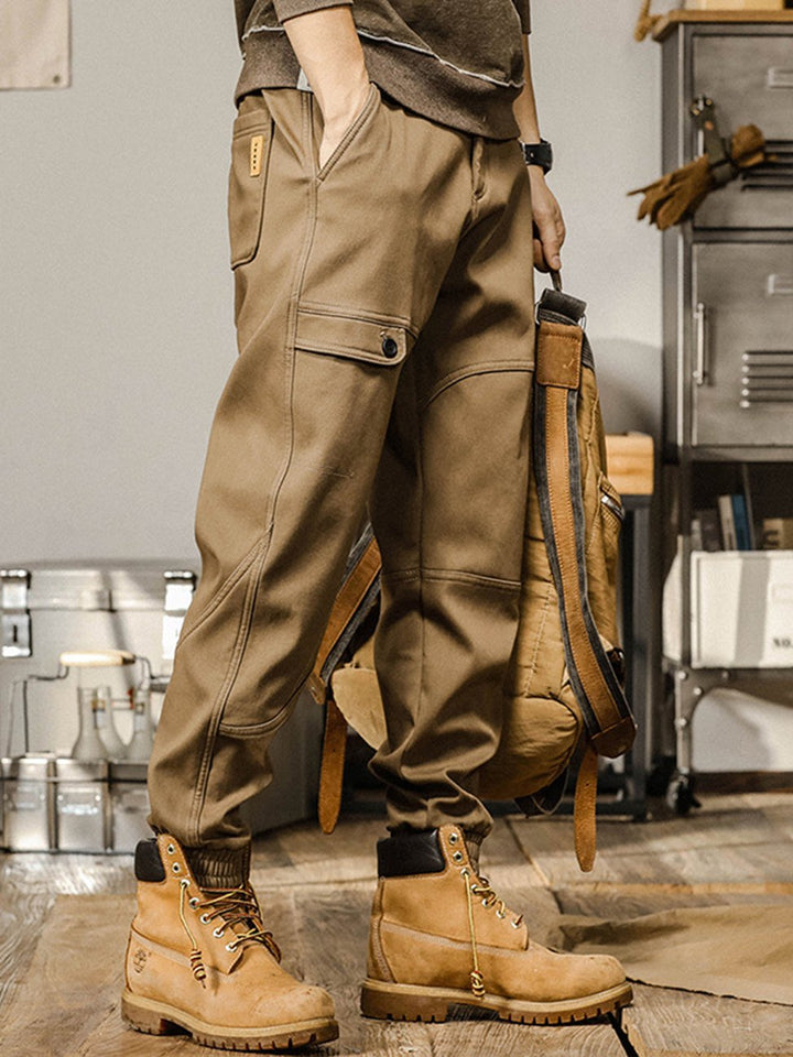 Pantalones cargo holgados, rectos, informales, con banda en el tobillo para hombre