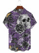 Men's Purple Hawaiian Floral Skull Short Sleeve Shirt