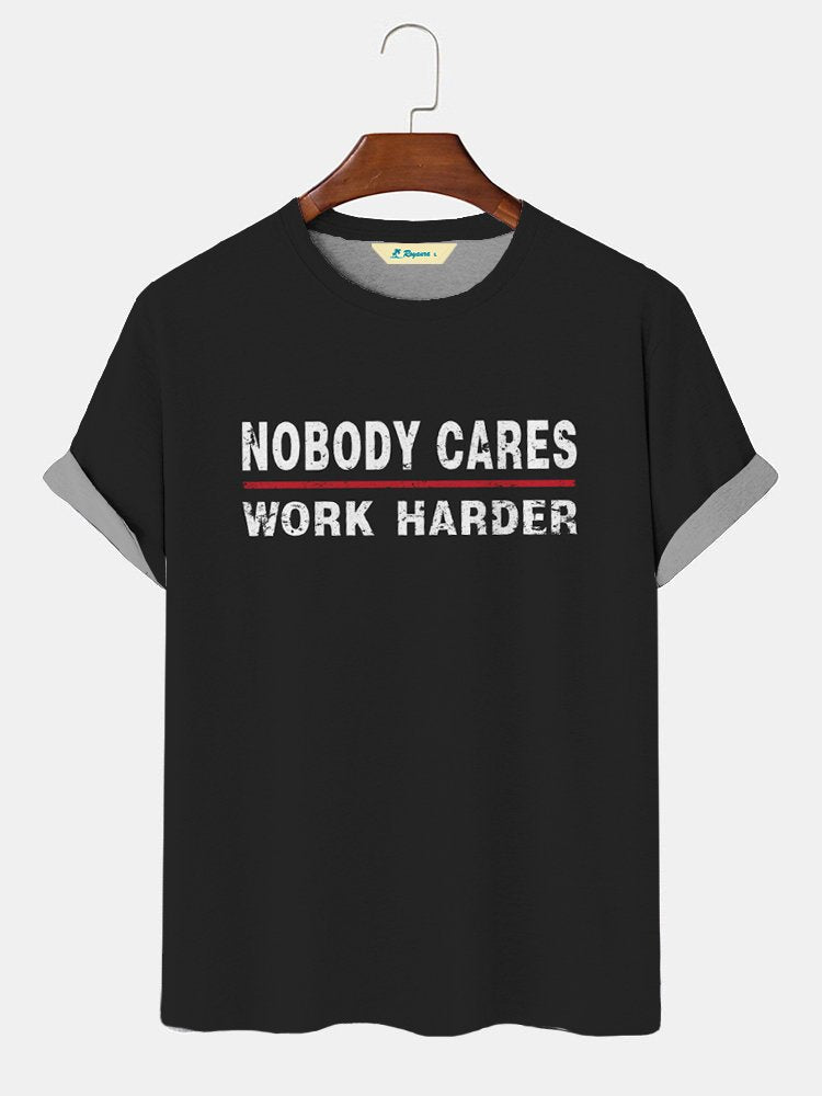 Camiseta básica informal para hombre de tallas grandes y altas con el lema "Alohadaddy Nobody Cares Work Harder"