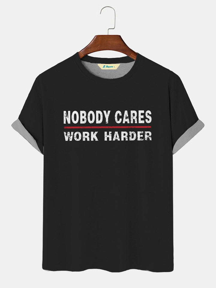 Camiseta básica informal para hombre de tallas grandes y altas con el lema "Alohadaddy Nobody Cares Work Harder"
