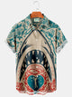 Alohadaddy Vintage Shark Ukiyo-e Men's Button Pocket Shirt