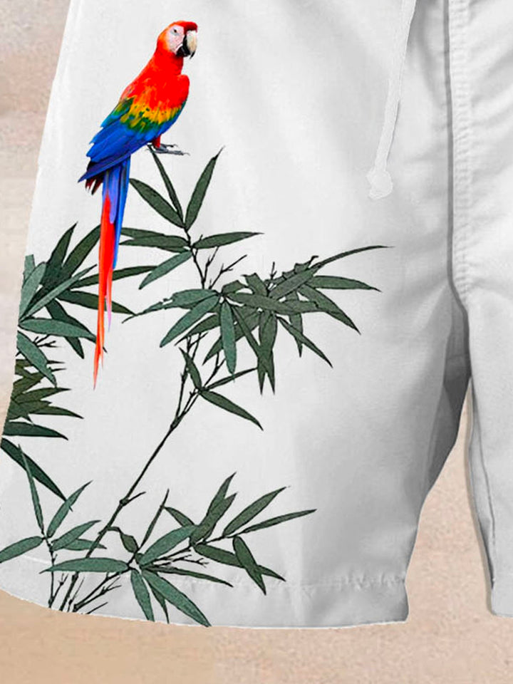 Alohadaddy Hawaiian Parrot Bamboo Leaf Printed Men&