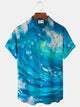 Camisa hawaiana de manga corta extragrande con bolsillos y estampado de olas para hombre de Alohadaddy