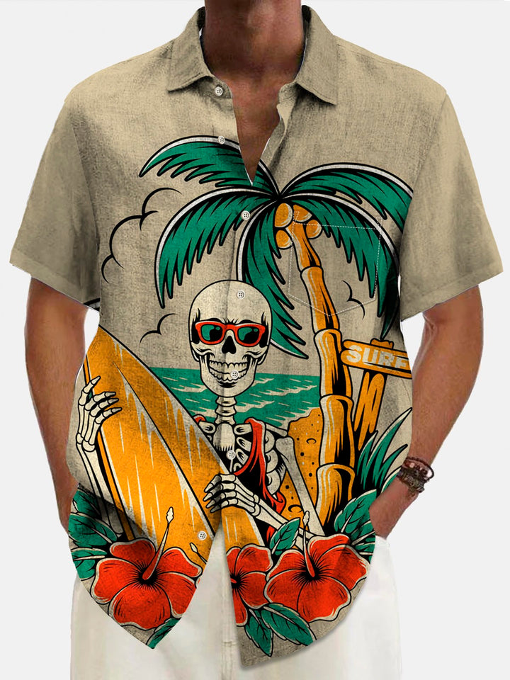 Alohadaddy Hawaiian Coconut Tree Skull Surf Print Men&