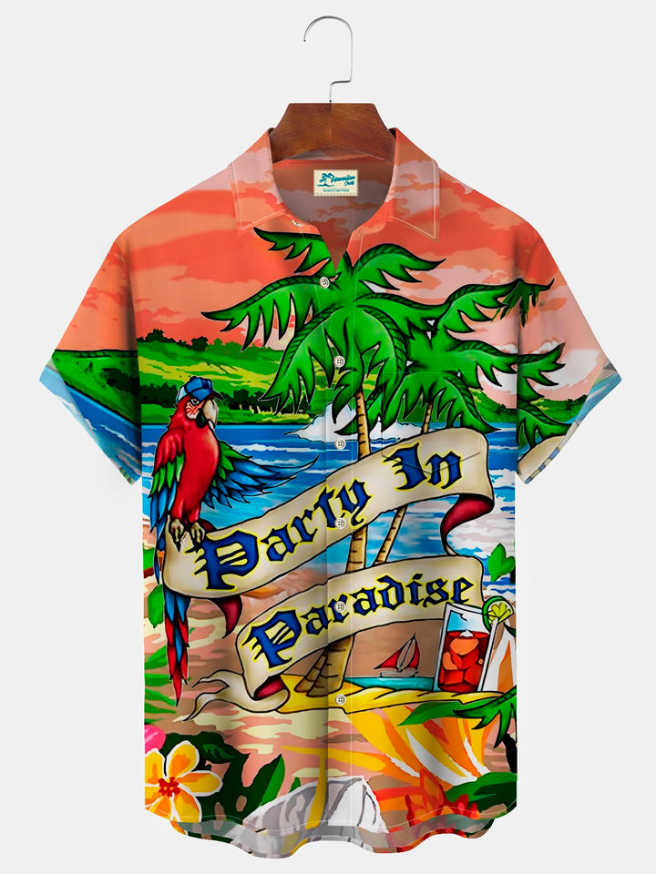 Camisa con bolsillos abotonados para hombre con estampado de loro hawaiano de Alohadaddy