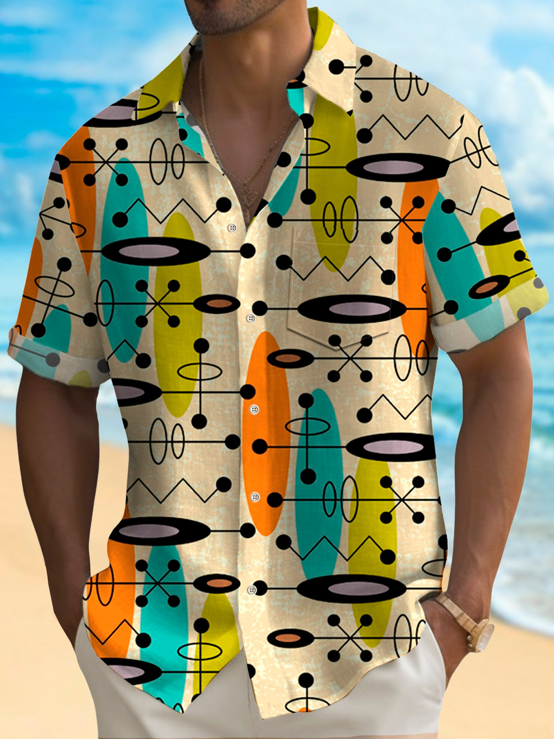 Alohadaddy Vintage Mid-Century Geometric Khaki Men&