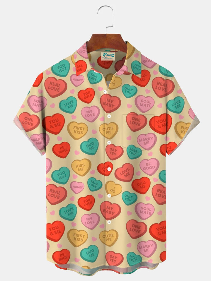 Camisa con bolsillos abotonados para hombre con estampado del Día de San Valentín de Alohadaddy