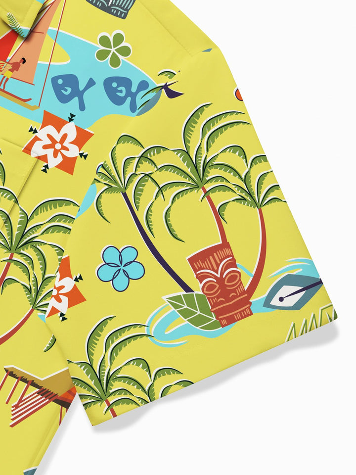 Alohadaddy Hawaiian Shirt Coconut Tree Geometric Tiki &amp; Tops