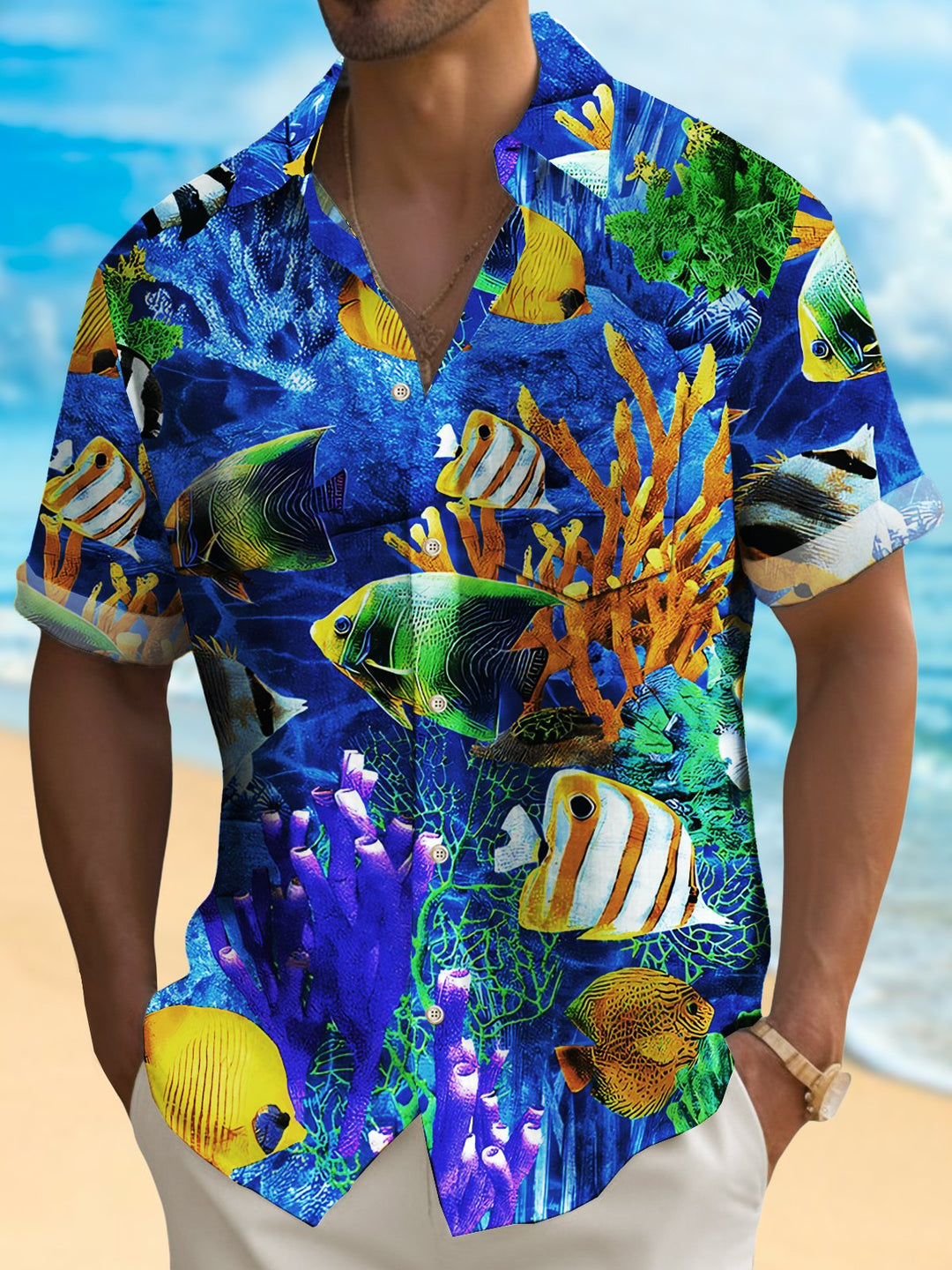 Alohadaddy Hawaiian Sea Life Fish Print Men&