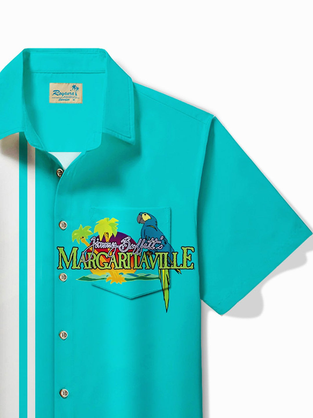 Camisa de manga corta con bolsillo abotonado para hombre con estampado de rayas de loro hawaiano en contraste Alohadaddy
