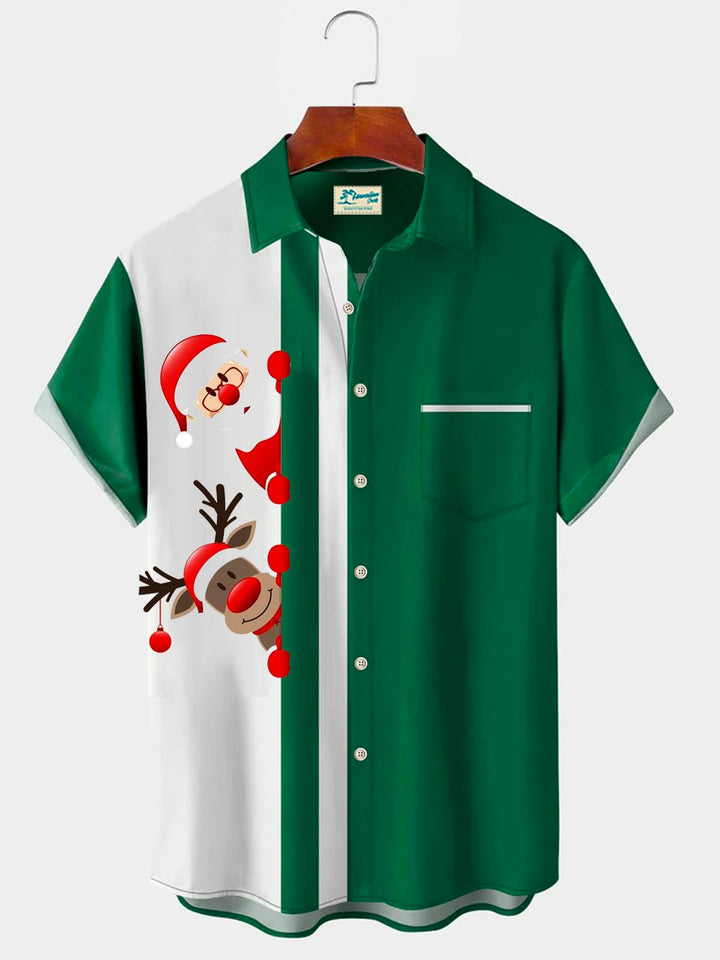 Chemises de bowling rouges pour hommes Alohadaddy pour les vacances de Noël, motif Père Noël, élan, dessin animé, extensibles, confortables, faciles d&