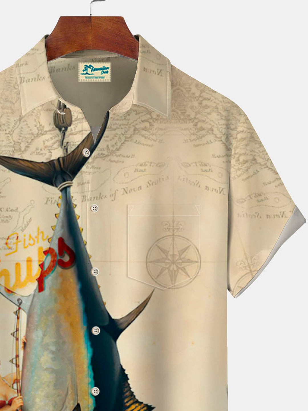 Alohadaddy Vintage Map Fishing Print Men&