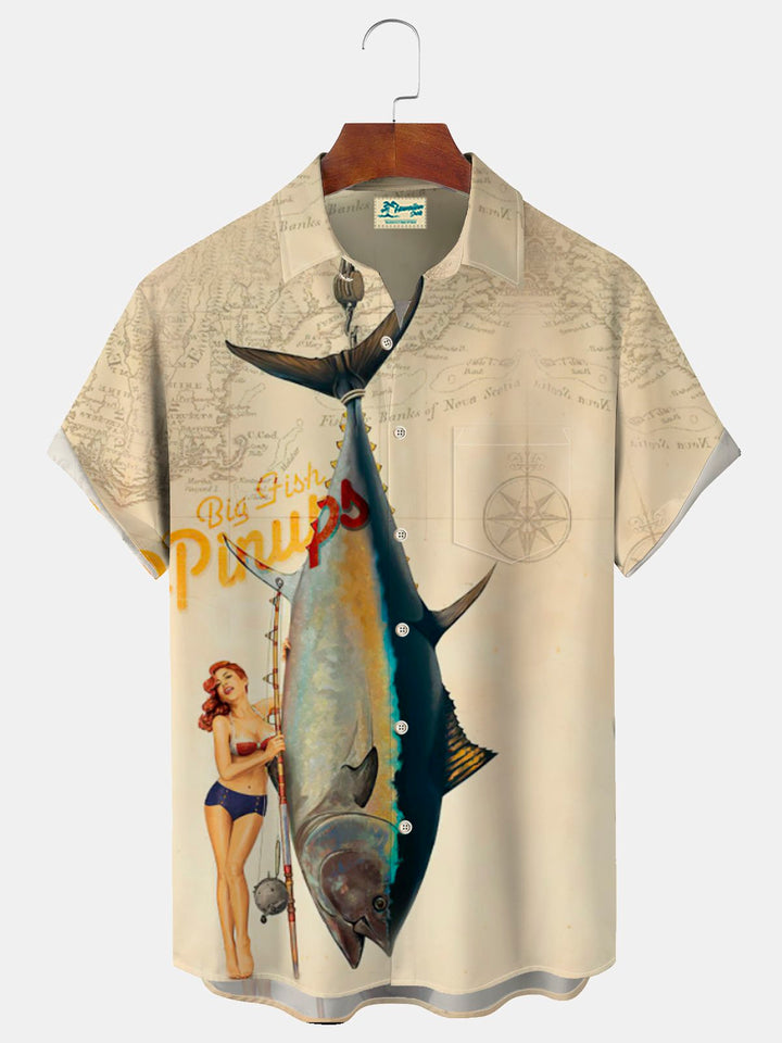 Alohadaddy Vintage Map Fishing Print Men&