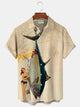 Alohadaddy Vintage Map Fishing Print Men's Button Pocket Shirt