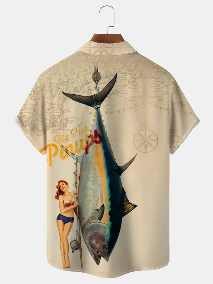 Alohadaddy Vintage Map Fishing Print Men&