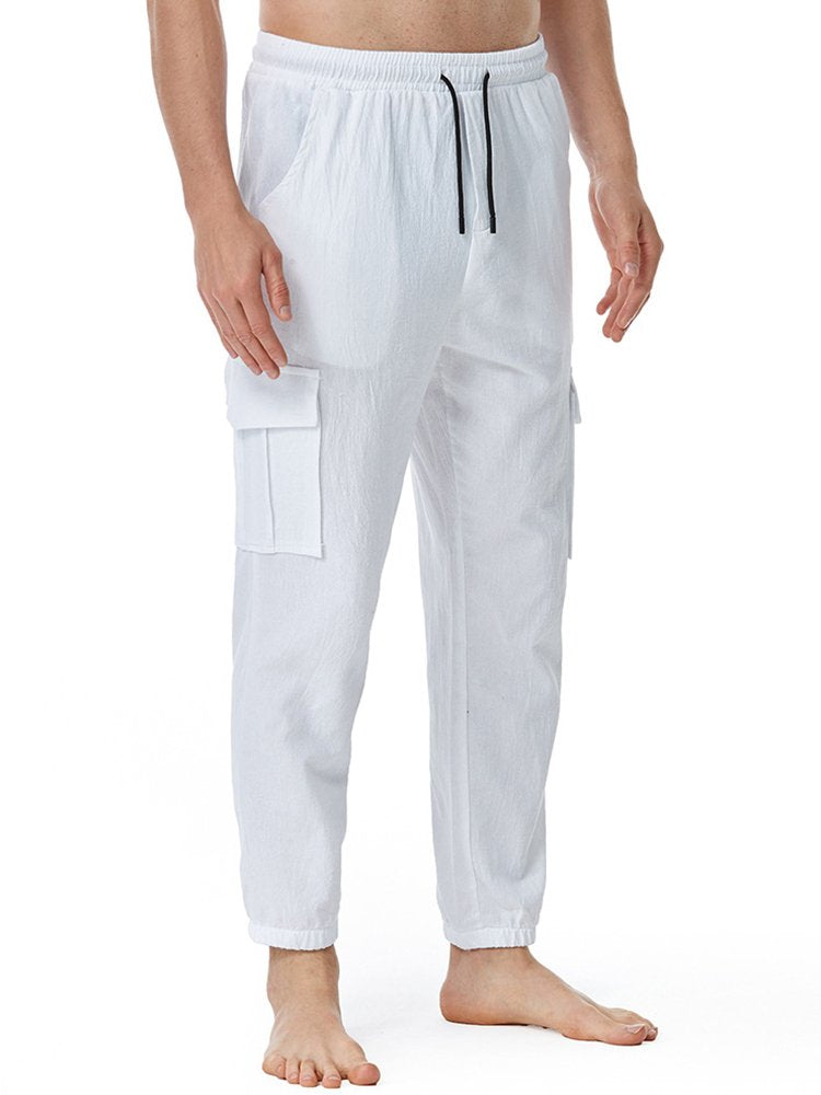Pantalones de yoga de lino y algodón para hombre, holgados, informales, ligeros, con cintura elástica