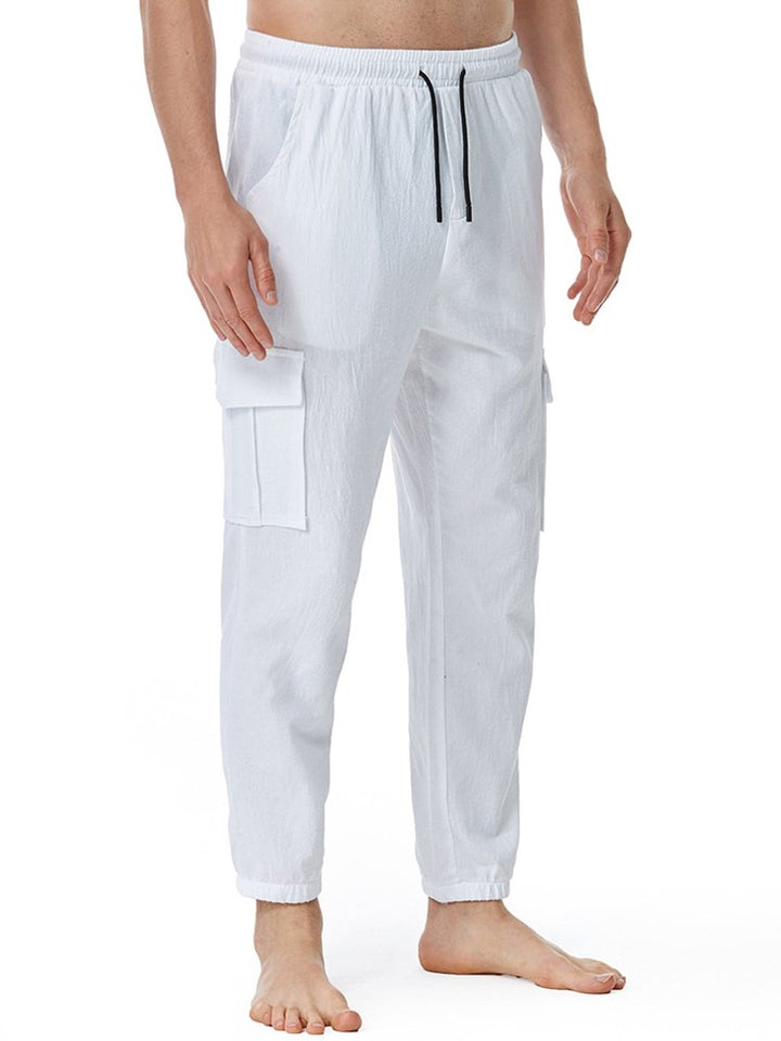Pantalones de yoga de lino y algodón para hombre, holgados, informales, ligeros, con cintura elástica