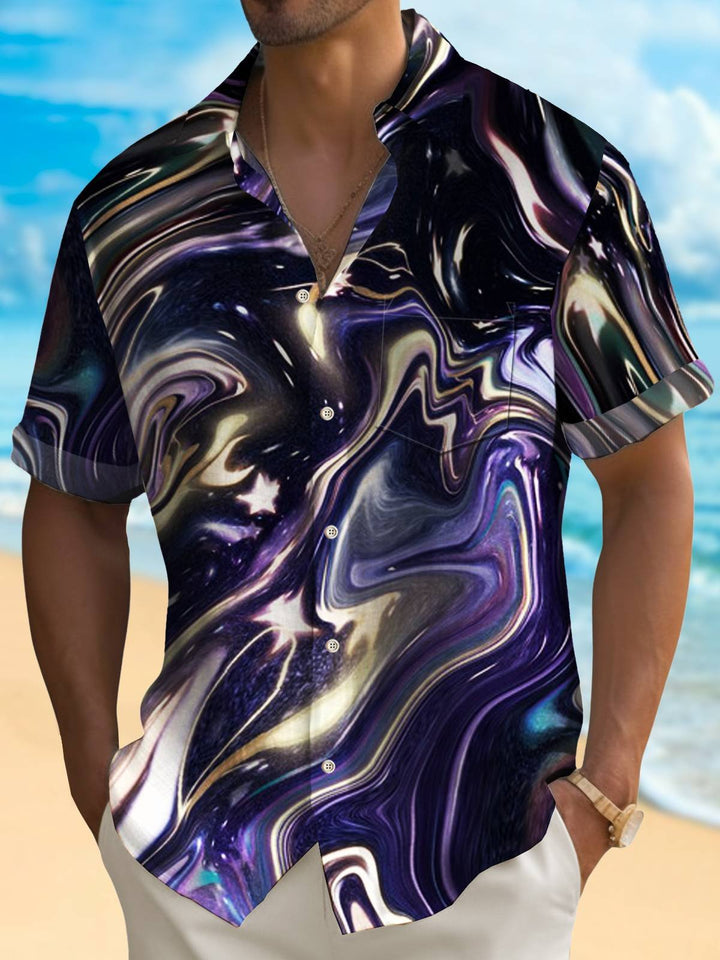 Chemise hawaïenne Alohadaddy rétro à imprimé texturé abstrait pour homme avec poche boutonnée