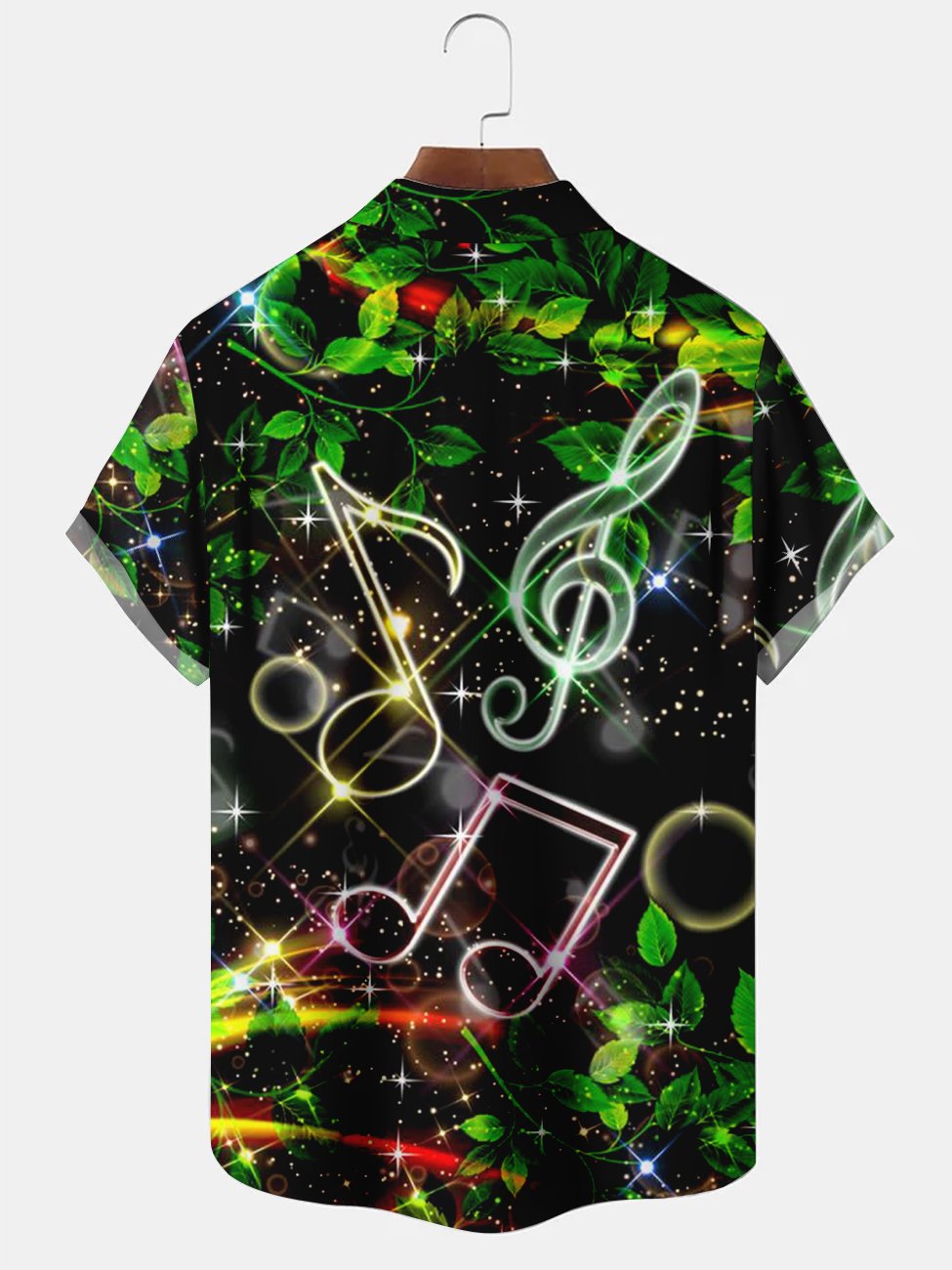 Camisa informal de manga corta con estampado de notas musicales abstractas para hombre