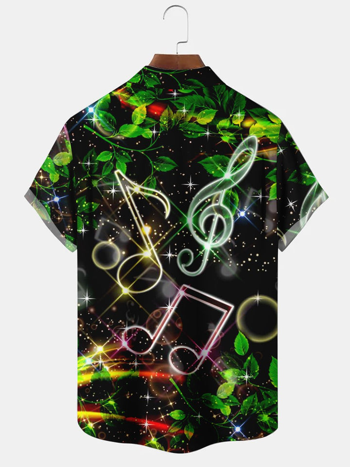 Camisa informal de manga corta con estampado de notas musicales abstractas para hombre