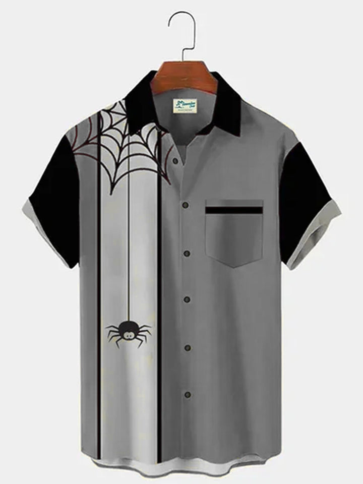 Camisas de Halloween de manga corta de algodón con diseño de araña naranja para hombre de la serie Holiday