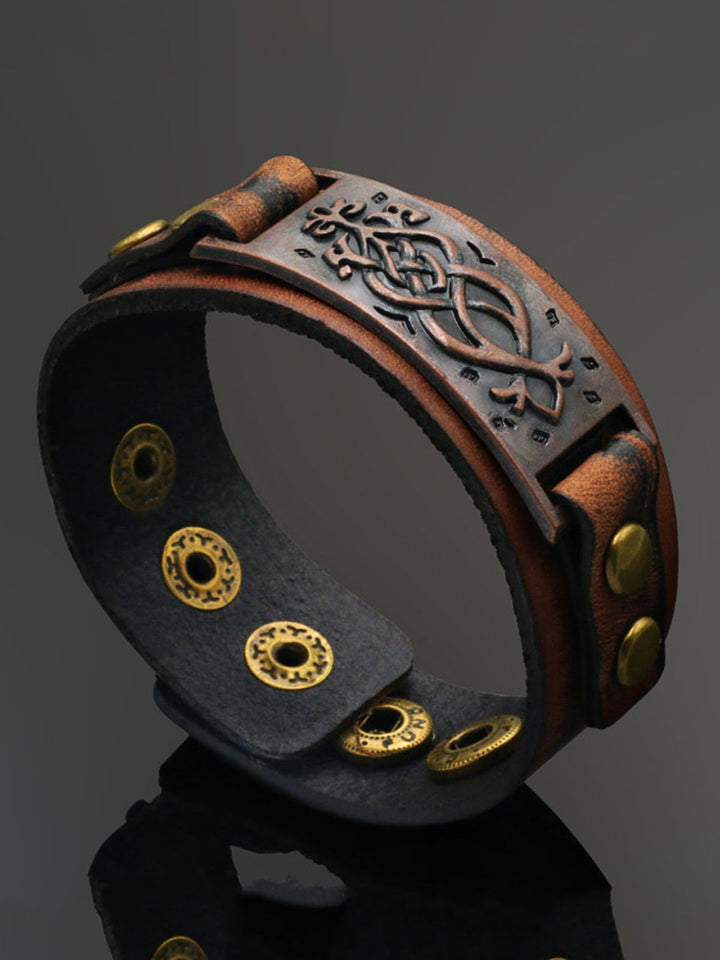 Punk Simple Geometric Square Wide Leather Bracelet for Men