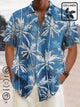 Camisa hawaiana de lino con estampado de árboles de coco azules y bolso en el pecho de Alohadaddy, camisa festiva de talla grande