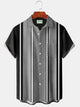 Alohadaddy Geometric Stripe Chest Pocket Short Sleeve Bowling Shirt