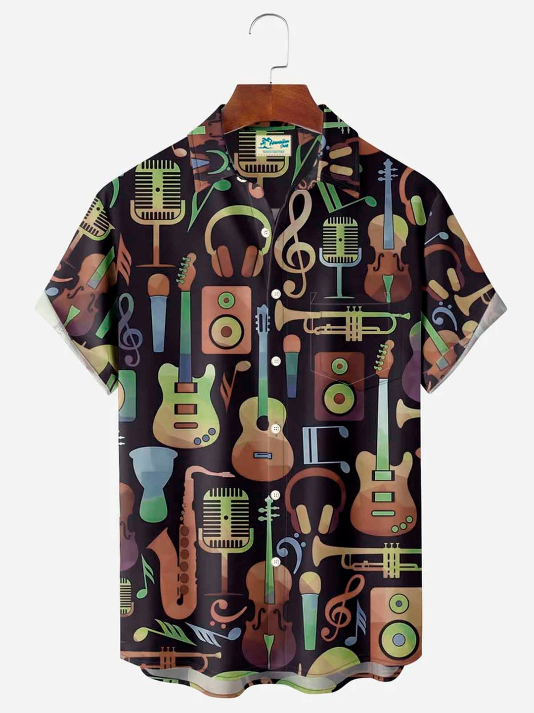 Camisa informal de manga corta con bolsillo en el pecho y notas musicales de Alohadaddy