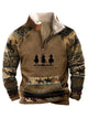 Alohadaddy Men's Vintage Bulls Park Print Warm Button Stand Collar Sweatshirt