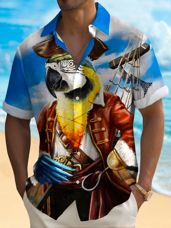 Chemises hawaïennes pour hommes Alohadaddy Holiday Beach Blue Pirate Parrot Animal Art Chemises à poche faciles d&