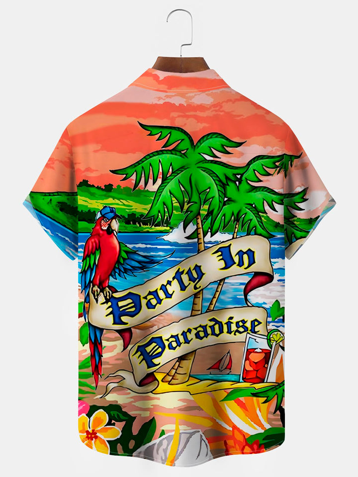 Camisa con bolsillos abotonados para hombre con estampado de loro hawaiano de Alohadaddy