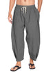 Alohadaddy Drawstring Pockets Cotton Linen Loose Casual Beach Lantern Harem Capri Pants